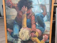 Rankomis tapytas paveikslas ant drobės su rėmu