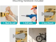 Užlenkiamas dviračio laikiklis - metalinis sienos