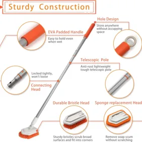 Vonios ir plytelių šveitiklis su ilga rankena 4in1