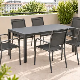 Lauko stalas „Liss“ 50067 + 6 sukraunamos kėdės