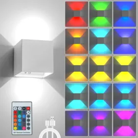2vnt RGB LED lempos su baterija - naujos su pultu