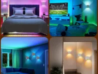 2vnt RGB LED lempos su baterija - naujos su pultu