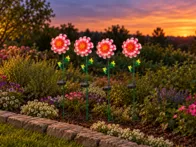 4 saulės LED šviestuvai „Pink Daisy“ 482-42