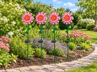 4 saulės LED šviestuvai „Pink Daisy“ 482-42