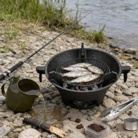 Ketaus anglies krosnelė lauko piknikams, BBQ 16cm