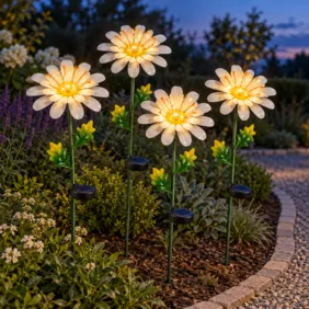 4 saulės LED šviestuvai – baltos gėlės 482-23