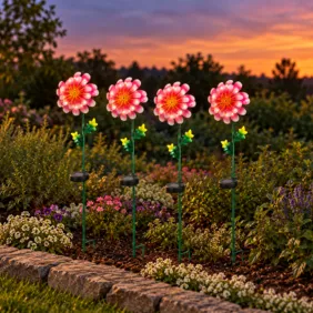4 saulės LED šviestuvai „Pink Daisy“ 482-42